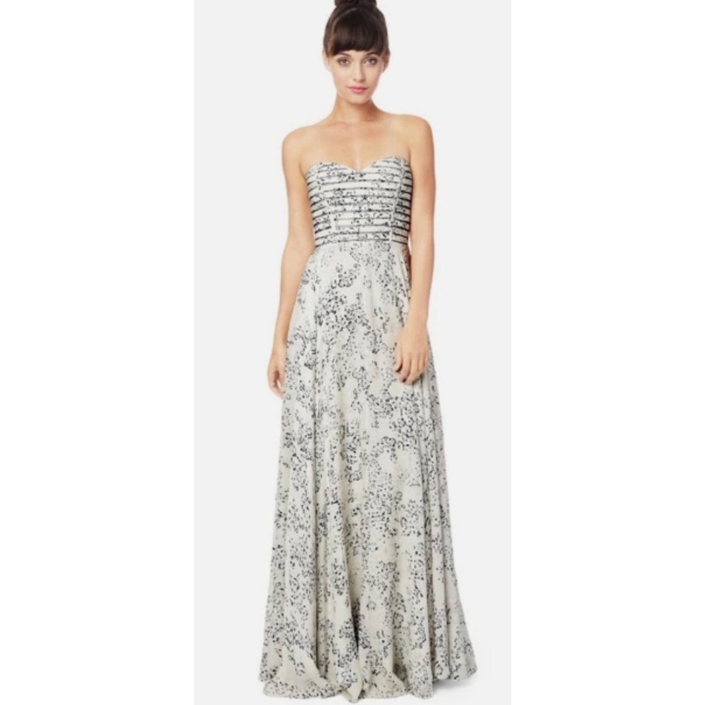 Parker Tamara Silk Strapless Maxi Dress, Marbled Pattern, Strapless, Size S